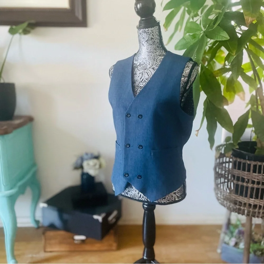 ASOS Suit Jacket & Vest Double Breasted in Blue Melange / Size 36 38 - Picture 9 of 13